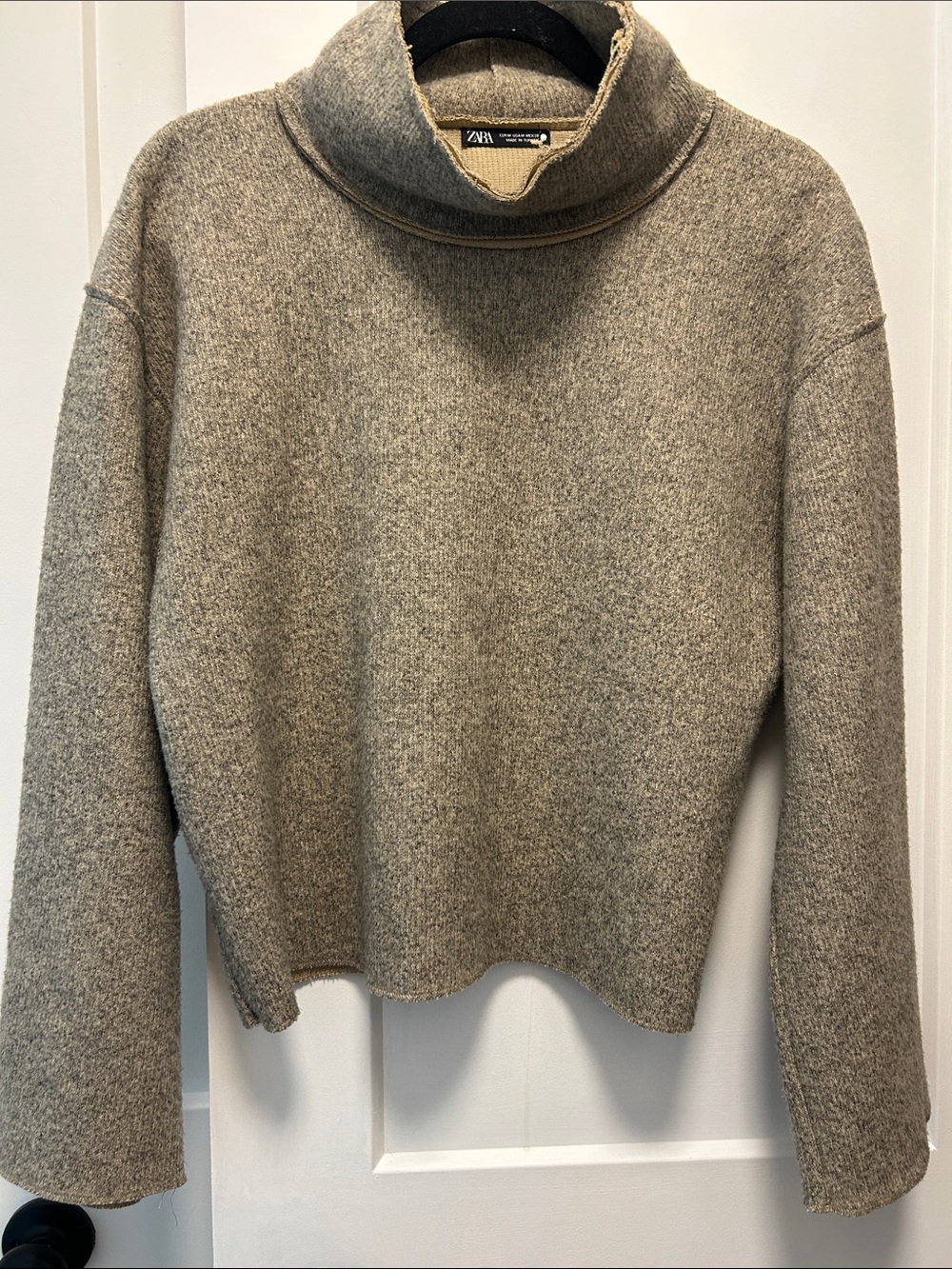Zara Distressed Layered Collar Cropped Turtleneck Sweater
